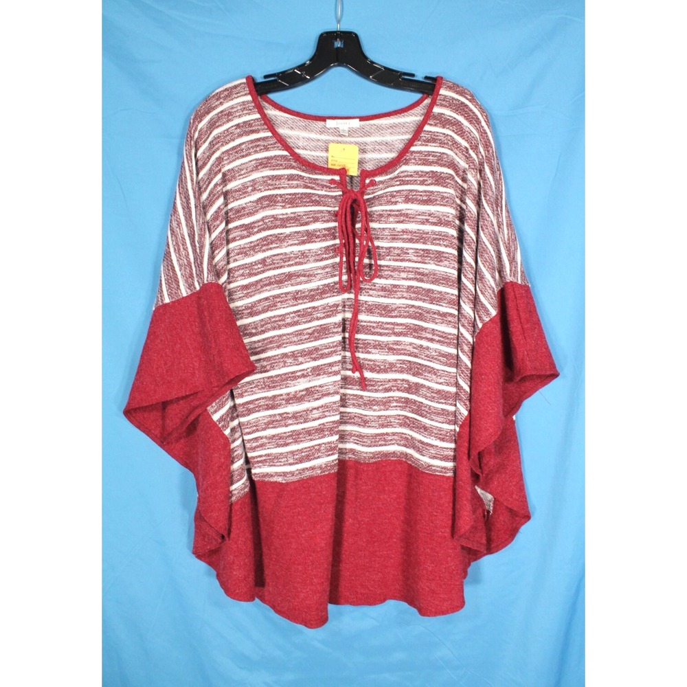 NWT JODIFL Marron STRIPES Tie V-Neck KNIT SWEATER Poncho/Caftan/Tunic Top Sz L